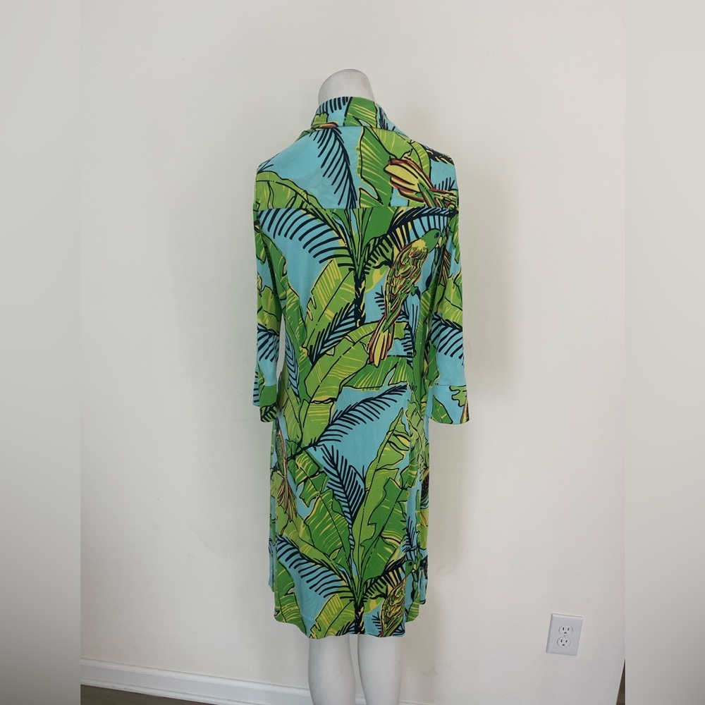 Lilly Pulitzer Palm and Parrot Print Long Sleeves Silk/Jersey Shirt Dress size10 - Picture 3 of 5